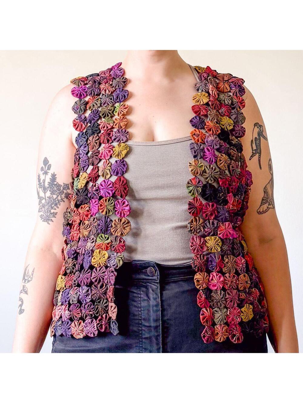 80s Art Vest OOAK Silk Yo-Yo-Vest Handmade 80s Jewel Tones